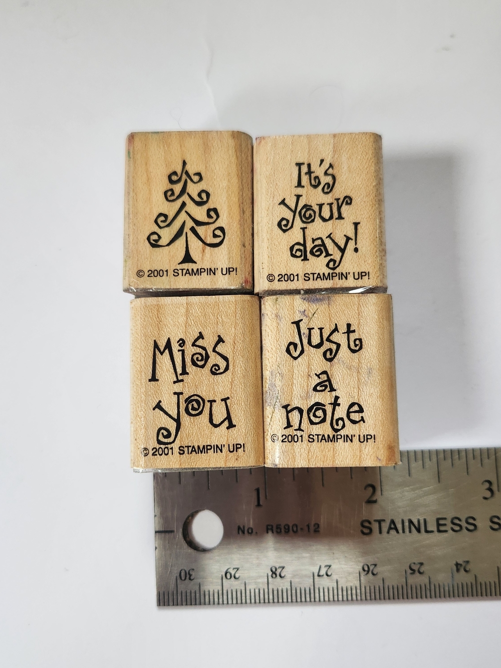 Stampin' Up Set of 4 Just A Note Miss You It's Your Day Christmas Tree 2001